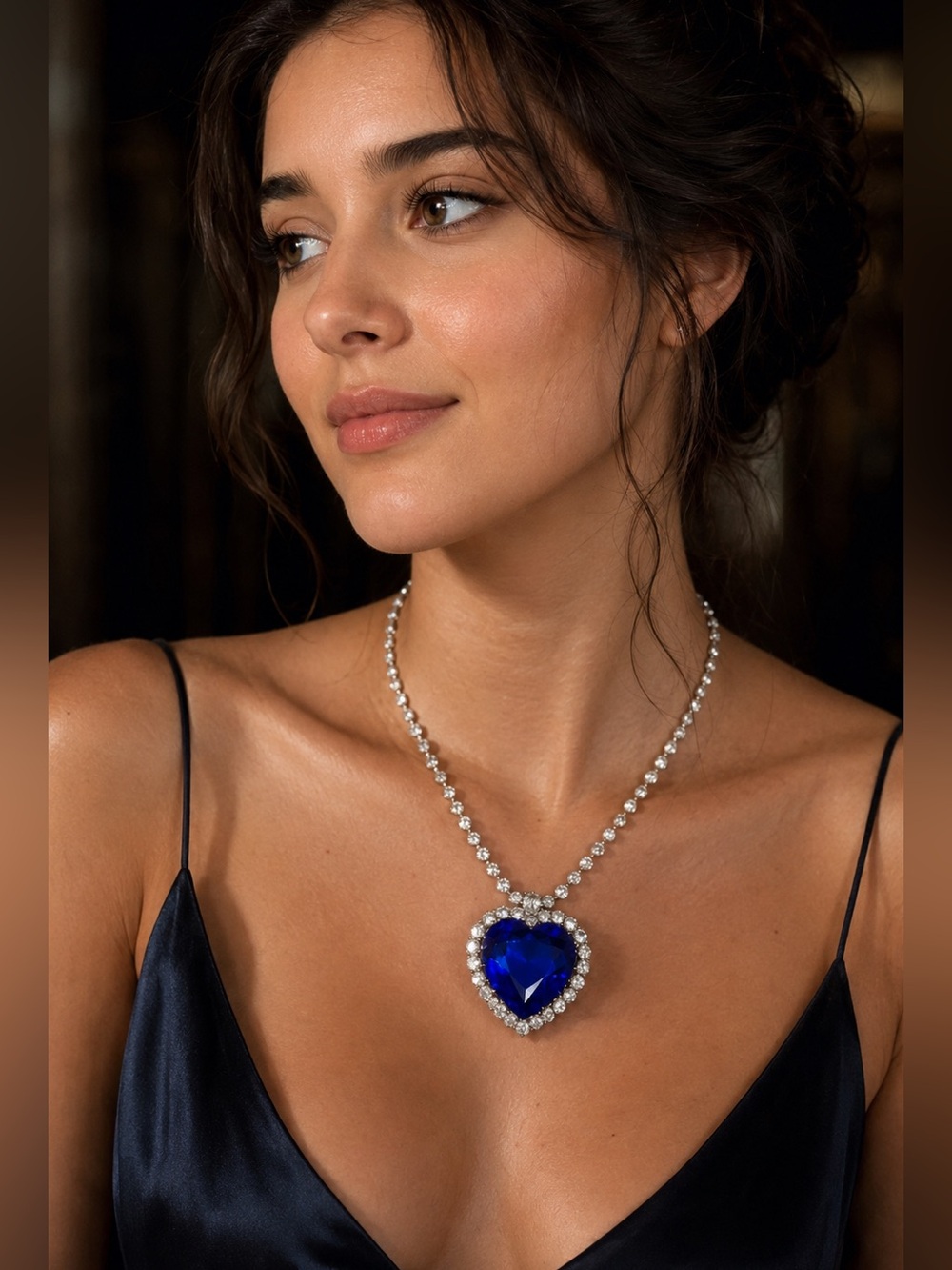 Blue Heart Crystal Necklace & Earrings Set Silver-Tone – Adjustable